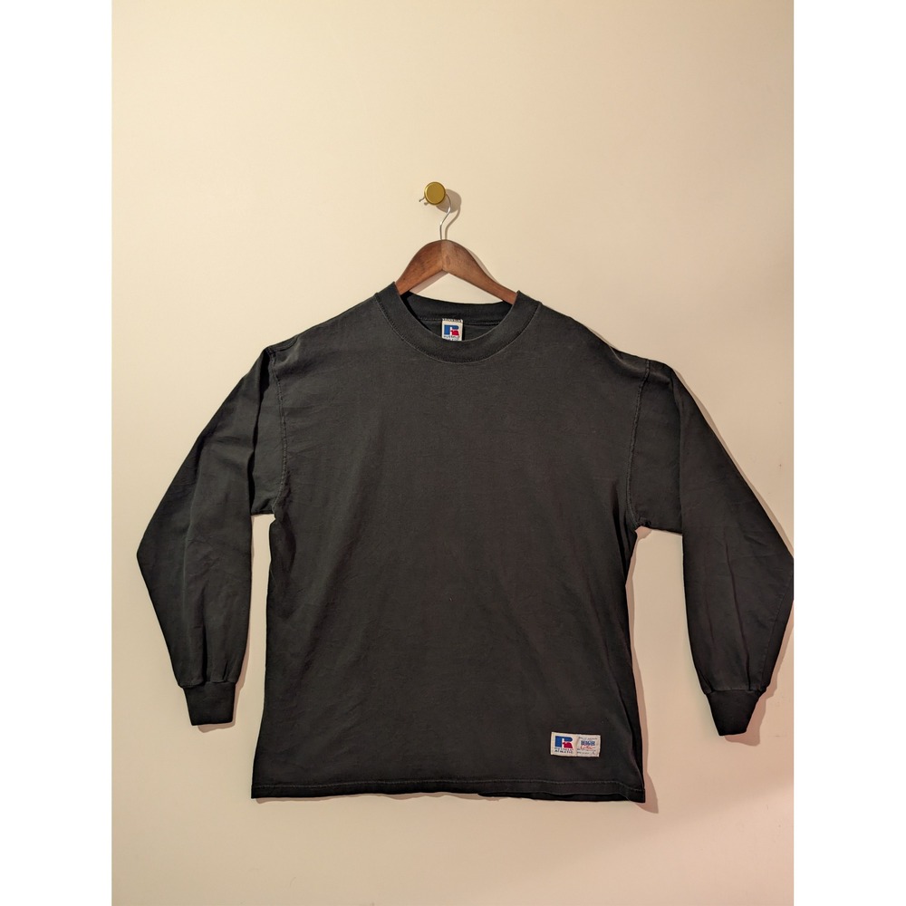 Russell Athletic Shirt Mens L Black Excellent Vintage High Cotton Long Sleeve